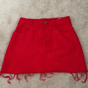 Fringe, bright red denim short skirt. Size S from J. Galt with brandy Melville